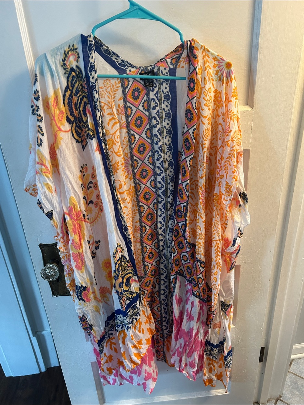 Boho Floral Patchwork Open-Front Tunic Kimono - Multi-Color